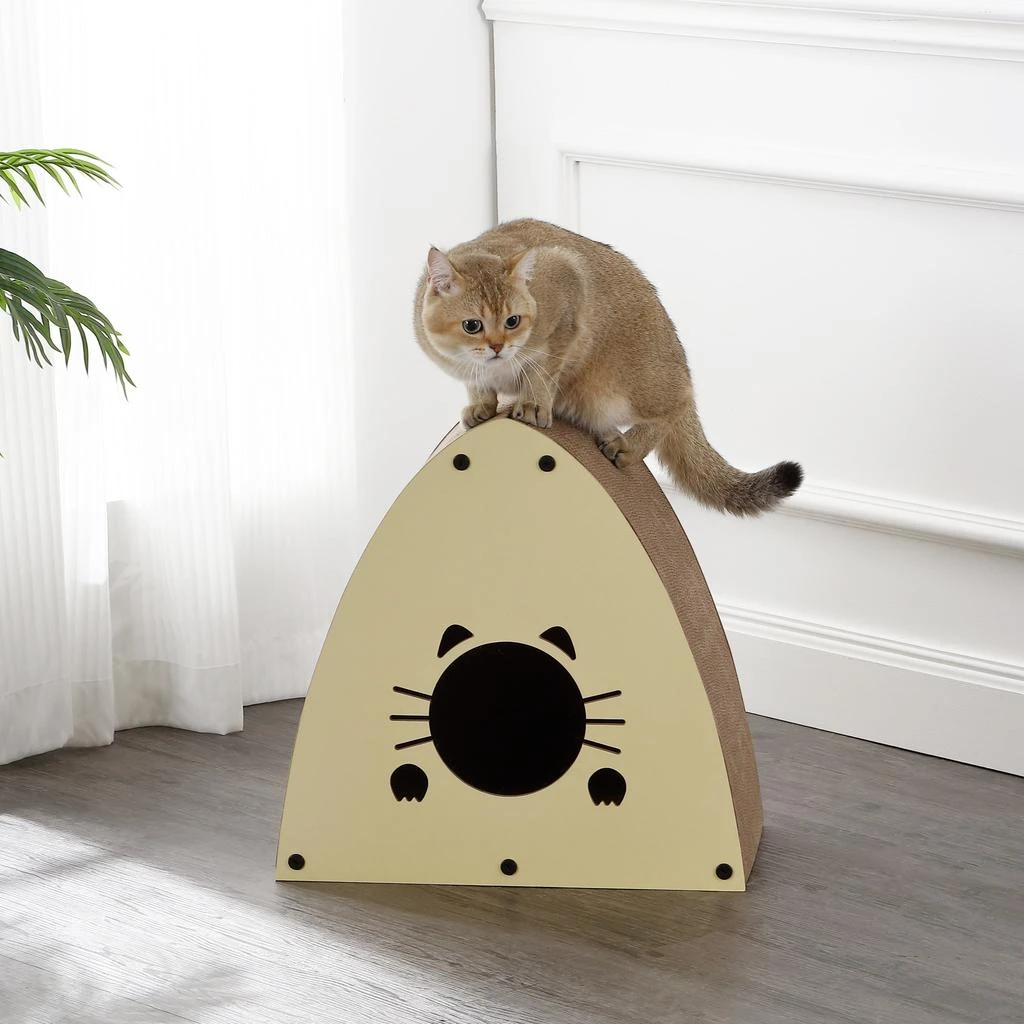 商品THE LICKER STORE|Koko 19" Modern Cardboard Triangle Cat Cave Scratcher with Catnip, Almond,价格¥532,第2张图片详细描述