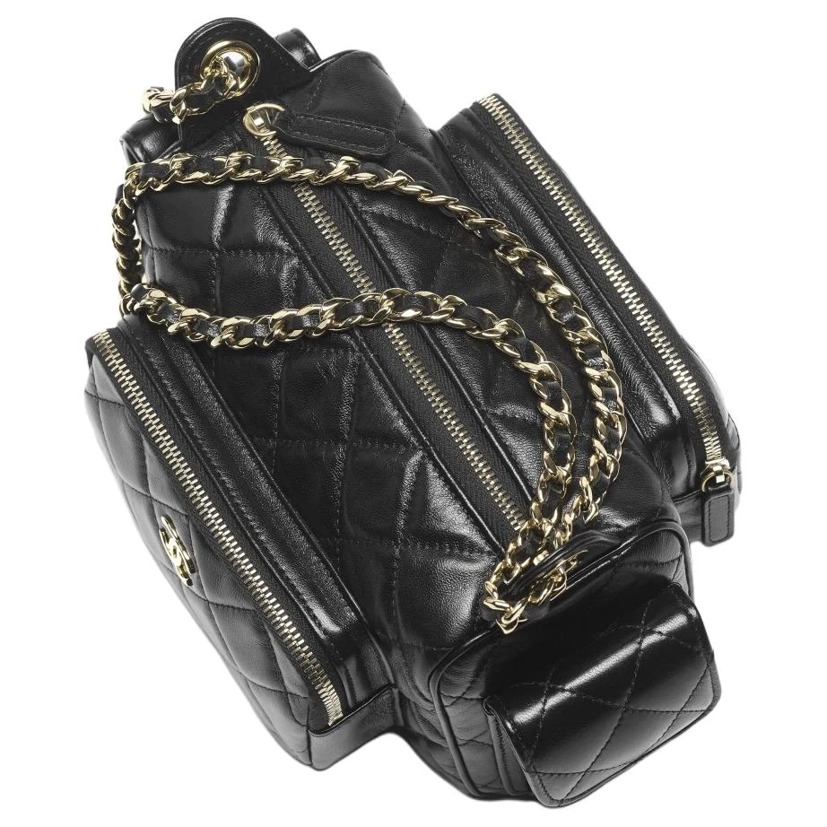 商品[国内直发] Chanel|香奈儿 24K 金色金属徽标Logo 菱格纹绗缝 小羊皮 手提单肩包 小号 女款 黑色,价格¥47864,第5张图片详细描述