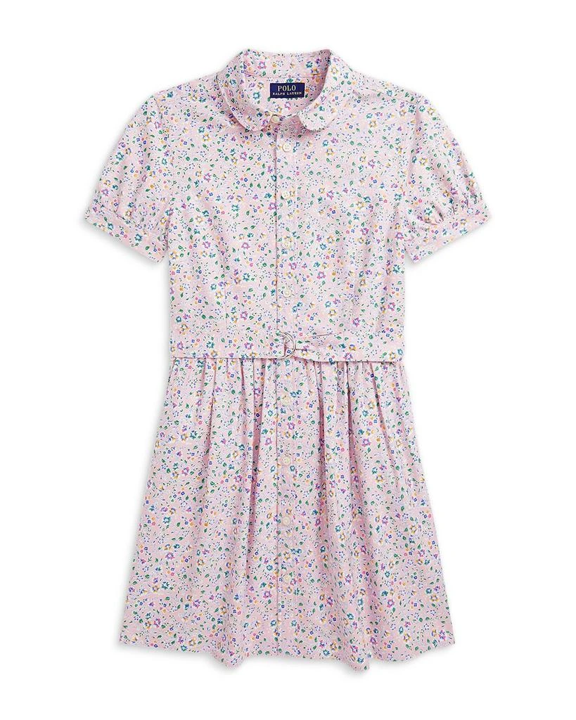 商品Ralph Lauren|Girls' Belted Floral Cotton Oxford Dress - Little Kid, Big Kid,价格¥352,第1张图片