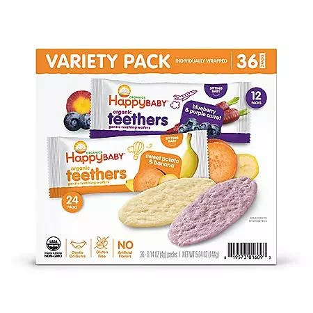 商品Happy Baby|HappyBABY Organics Teething Wafers, Variety Pack, 36 ct.,价格¥100,第1张图片