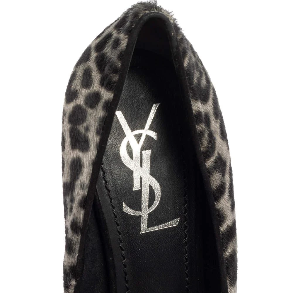 Saint Laurent Grey/Black Leopard Print Calf Hair Tribtoo Pumps Size 38 商品