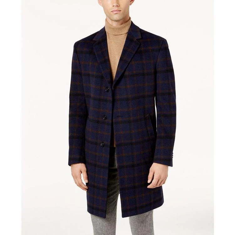 商品Tommy Hilfiger|Men's Barnes Modern-Fit Blue Plaid Overcoat,价格¥916,第1张图片