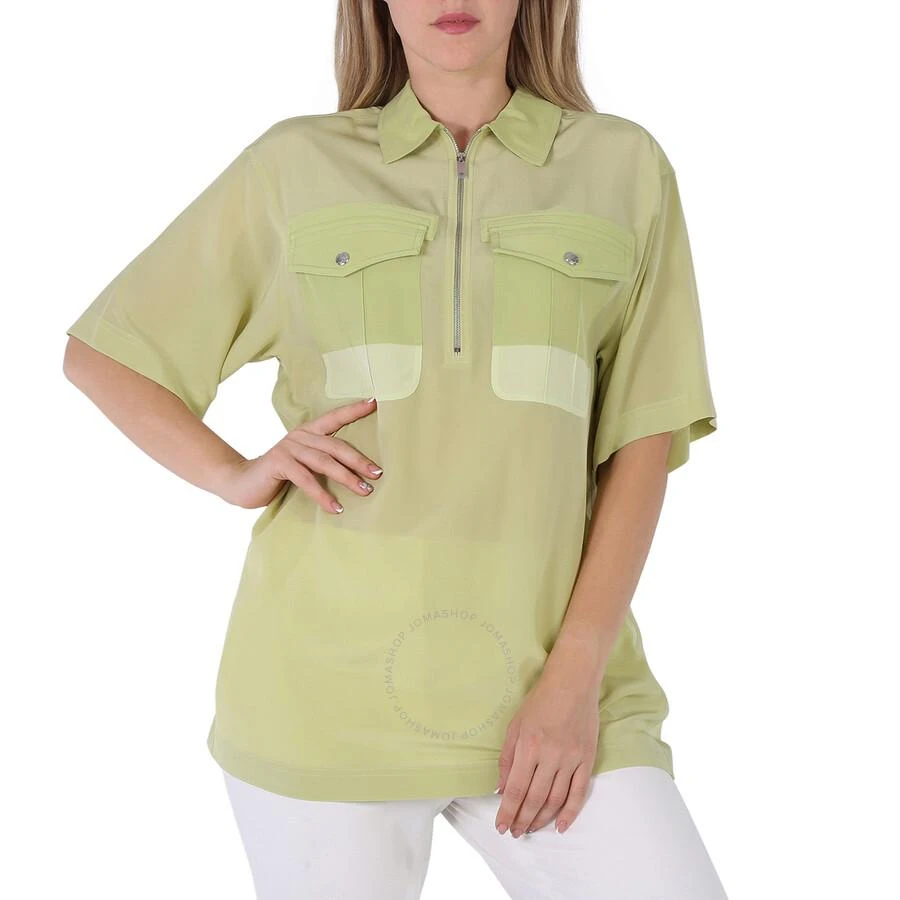 商品Burberry|Ladies Mist Green Ilona Zip-front Silk Bowling Shirt,价格¥1251,第1张图片