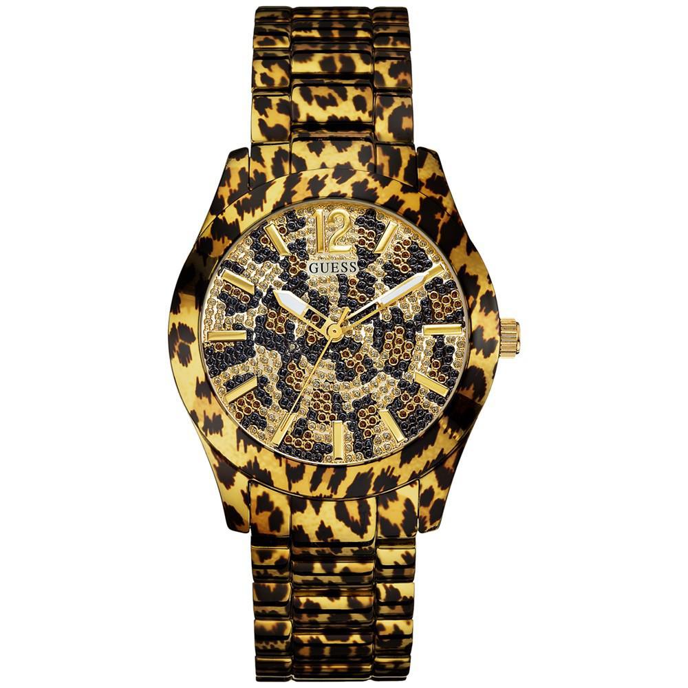 商品GUESS|Women's Leopard Print Stainless Steel Bracelet Watch 40mm,价格¥1038,第1张图片