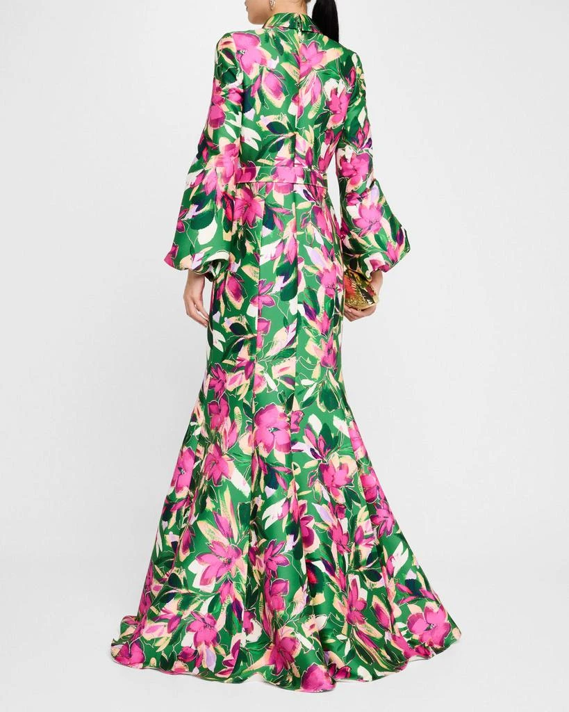 商品Badgley Mischka|Belted Floral-Print Mikado Shirt Gown,价格¥7144,第3张图片详细描述