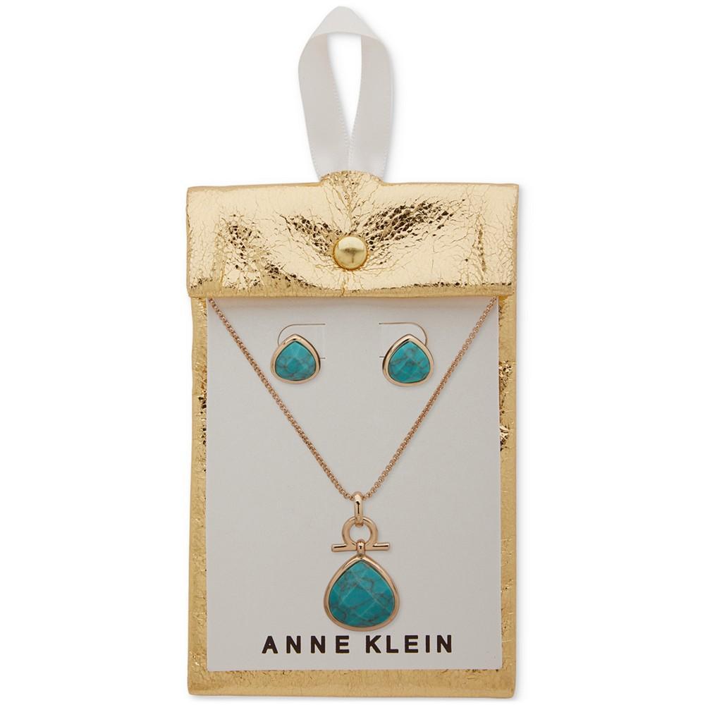 商品Anne Klein|Gold-Tone Teardrop Stone Pendant Necklace & Stud Earrings Set,价格¥201,第5张图片详细描述