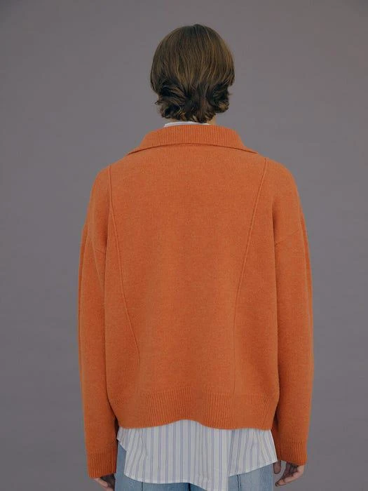 商品MOONSUN|Pin Tuck Collar Knit - Deep Orange,价格¥1154,第3张图片详细描述