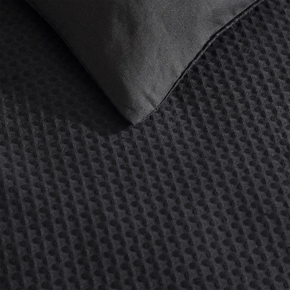 Waffle Pique Black Cotton Duvet Cover Set, Queen 商品