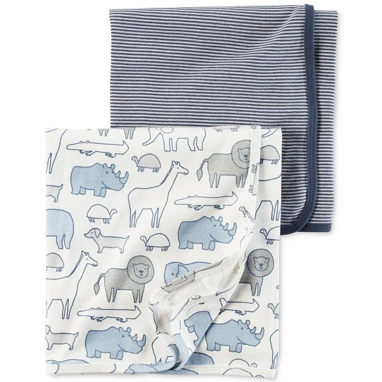 商品Carter's|2-Pk. Stripes & Animals Cotton Swaddle Blankets, Baby Boys,价格¥75,第1张图片