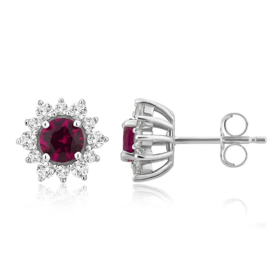 商品Diamondmuse|2.25 Carat T.W. Created Ruby and White Sapphire Sterling Silver Flower Earrings,价格¥260,第3张图片详细描述