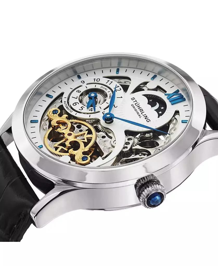 商品Stuhrling|Original Stainless Steel Case on Black Alligator Embossed Genuine Leather Strap, White Skeletonized Dial, With Blue, Gold Tone, and Black Accents,价格¥1882,第2张图片详细描述