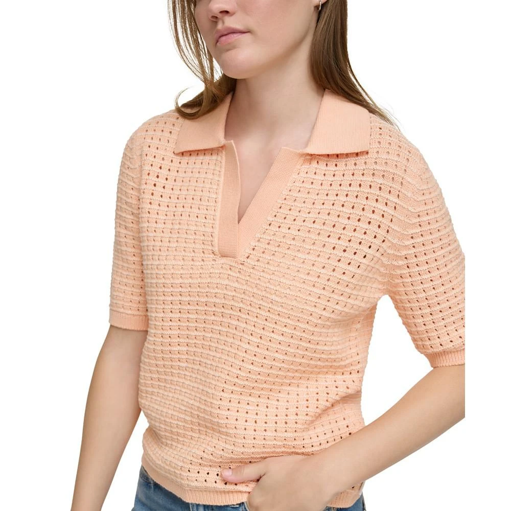 商品Calvin Klein|Women's Open-Stitch Short-Sleeve Polo,价格¥358,第4张图片详细描述