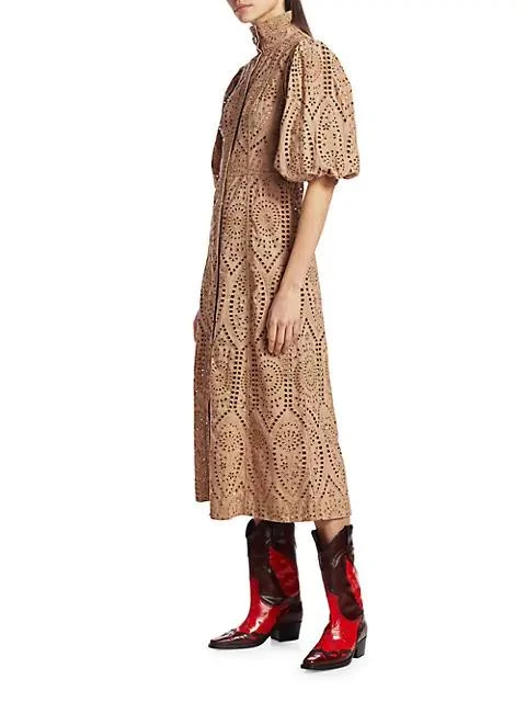 商品Ganni|Broderie Anglasie Jeweled Button Midi Dress,价格¥1073,第4张图片详细描述