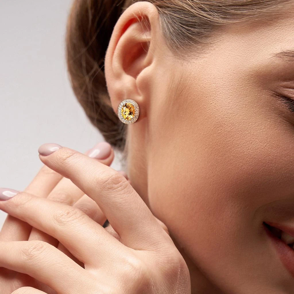 商品Mimi & Max|7 4/5ct TGW Oval-Cut Citrine and White Topaz Double Halo Leverback Earrings in Sterling Silver,价格¥1057,第4张图片详细描述