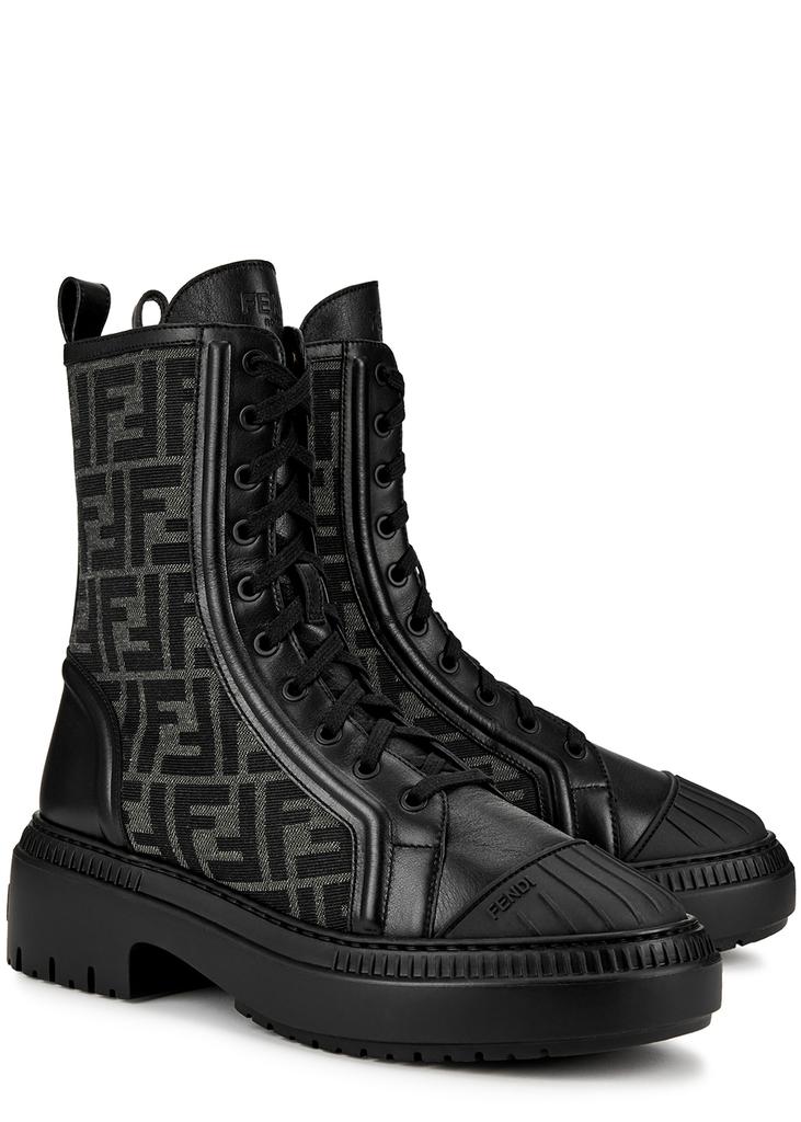 Domino FF-jacquard leather biker boots商品第2张图片规格展示