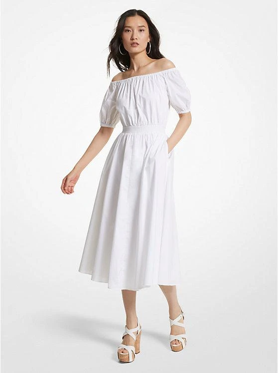 商品Michael Kors|Stretch Organic Cotton Poplin Off-The-Shoulder Dress,价格¥545,第1张图片