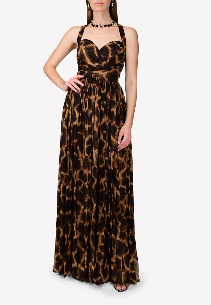 商品Dolce & Gabbana|Silk Chiffon Giraffe-Print Gown with Crisscross Back,价格¥23661,第1张图片