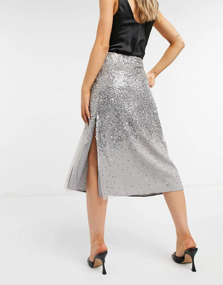 商品French Connection|French Connection midi skirt in silver sequin,价格¥632,第2张图片详细描述