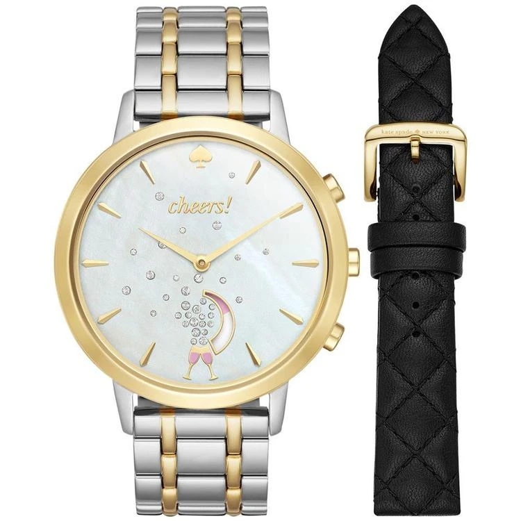 商品Kate Spade|Women's Metro Grand Two-Tone Stainless Steel Bracelet Hybrid Smart Watch & Interchangeable Strap Box Set 40mm KST23103B,价格¥1655,第1张图片