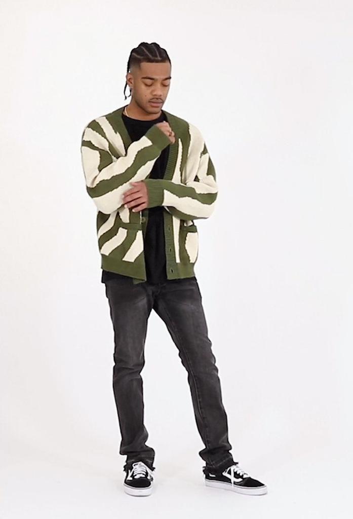 商品MNML|Zebra Cardigan - Green/White,价格¥424,第5张图片详细描述