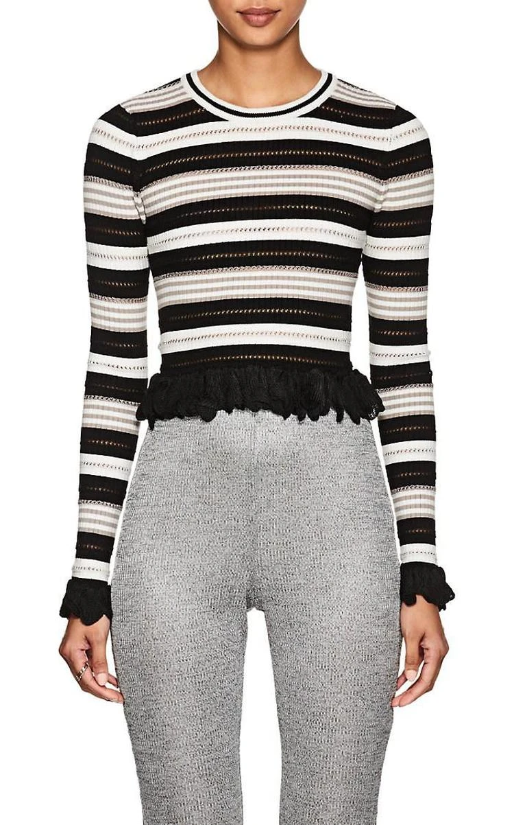 商品Ronny Kobo|Adelaide Striped Rib-Knit Crop Sweater,价格¥449,第1张图片