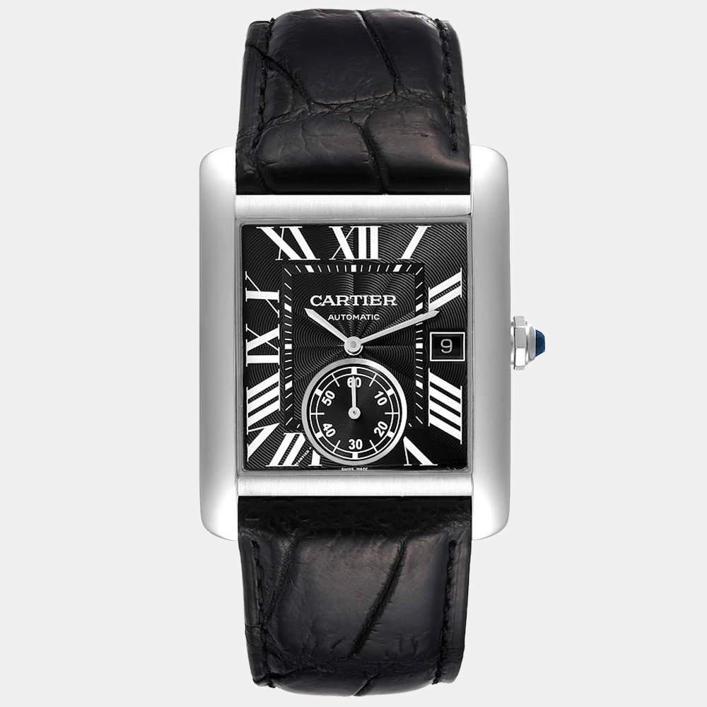 商品[二手商品] Cartier|Cartier Black Stainless Steel Tank MC W5330004 Automatic Men's Wristwatch 34 mm,价格¥34390,第1张图片