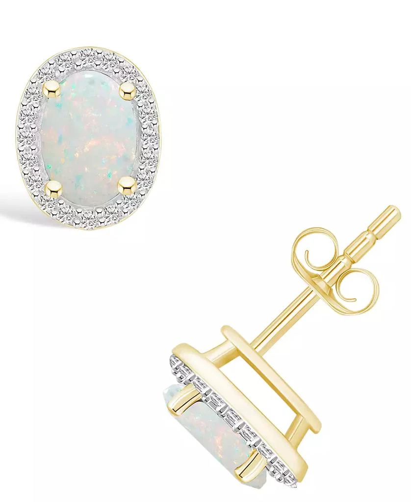 商品Macy's|Lab Grown Opal (2/3 ct. t.w.) and Lab Grown Sapphire (1/5 ct. t.w.) Halo Studs in 10K Gold,价格¥1730,第1张图片