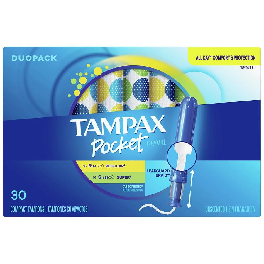 商品Tampax|Pocket Pearl Tampons, with LeakGuard Braid Regular/Super Absorbency,价格¥108,第1张图片