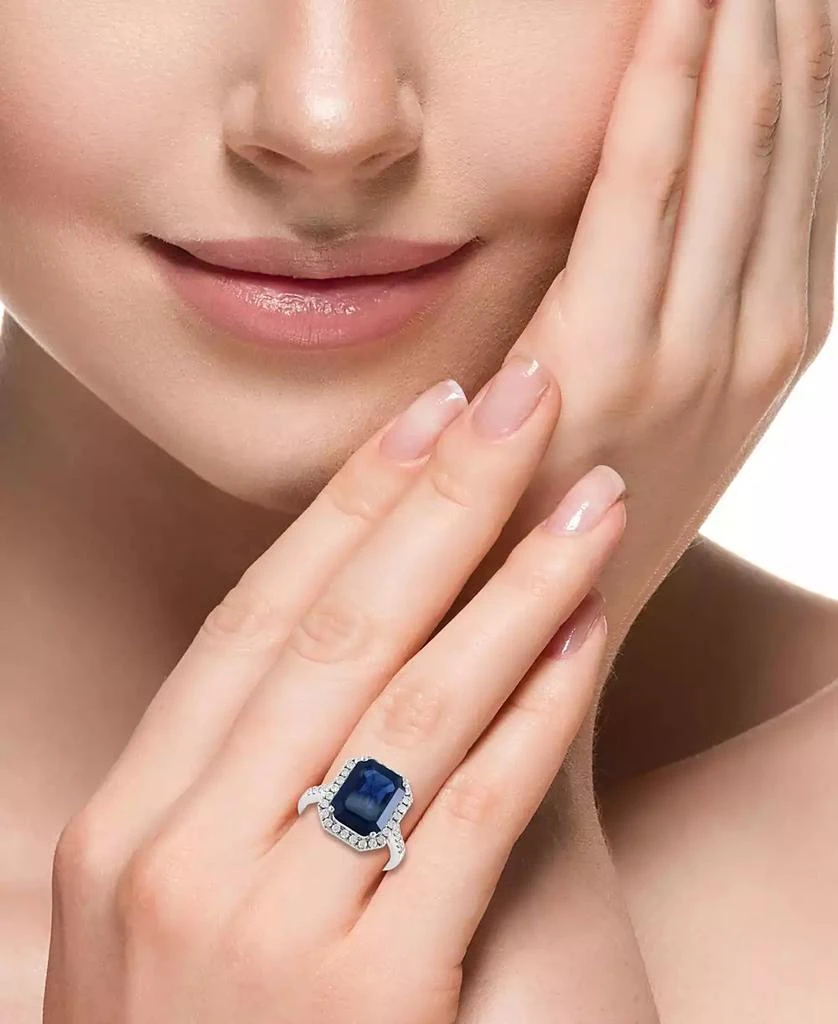 商品Effy|EFFY® Sapphire (7-1/8 ct. t.w.) & Diamond (1/2 ct. t.w.) Halo Ring in 14k White Gold,价格¥25390,第2张图片详细描述