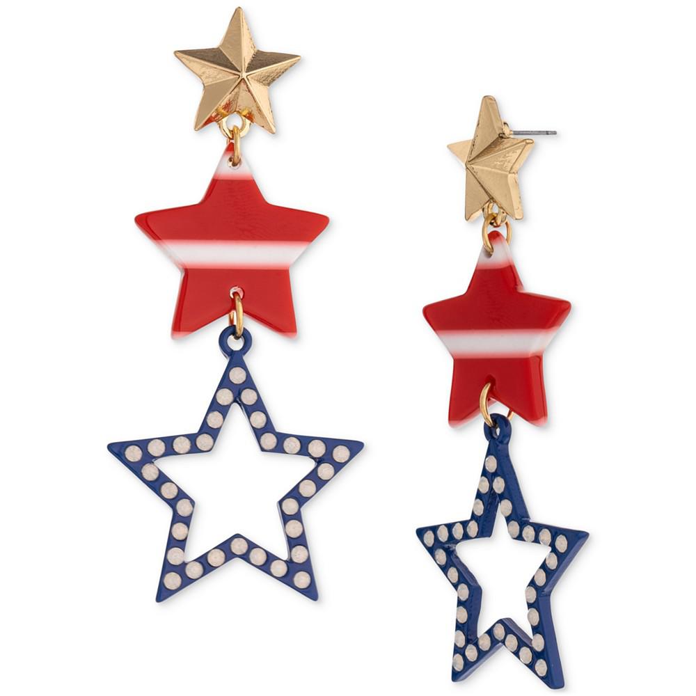 Gold-Tone Red, White & Blue Triple Star Drop Earrings, Created for Macy's商品第1张图片规格展示