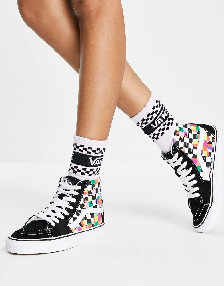 商品Vans|Vans UA SK8-Hi Floral checkerboard trainers in black/white,价格¥441,第4张图片详细描述