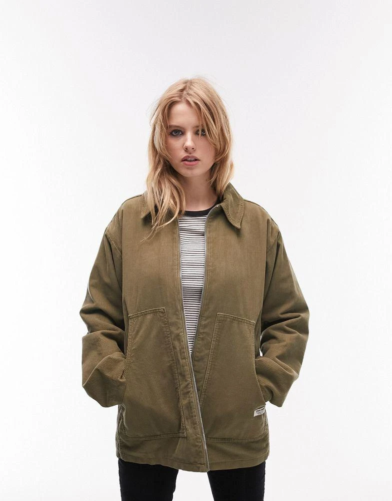 商品Topshop|Topshop cord zip through jacket in khaki,价格¥375,第3张图片详细描述