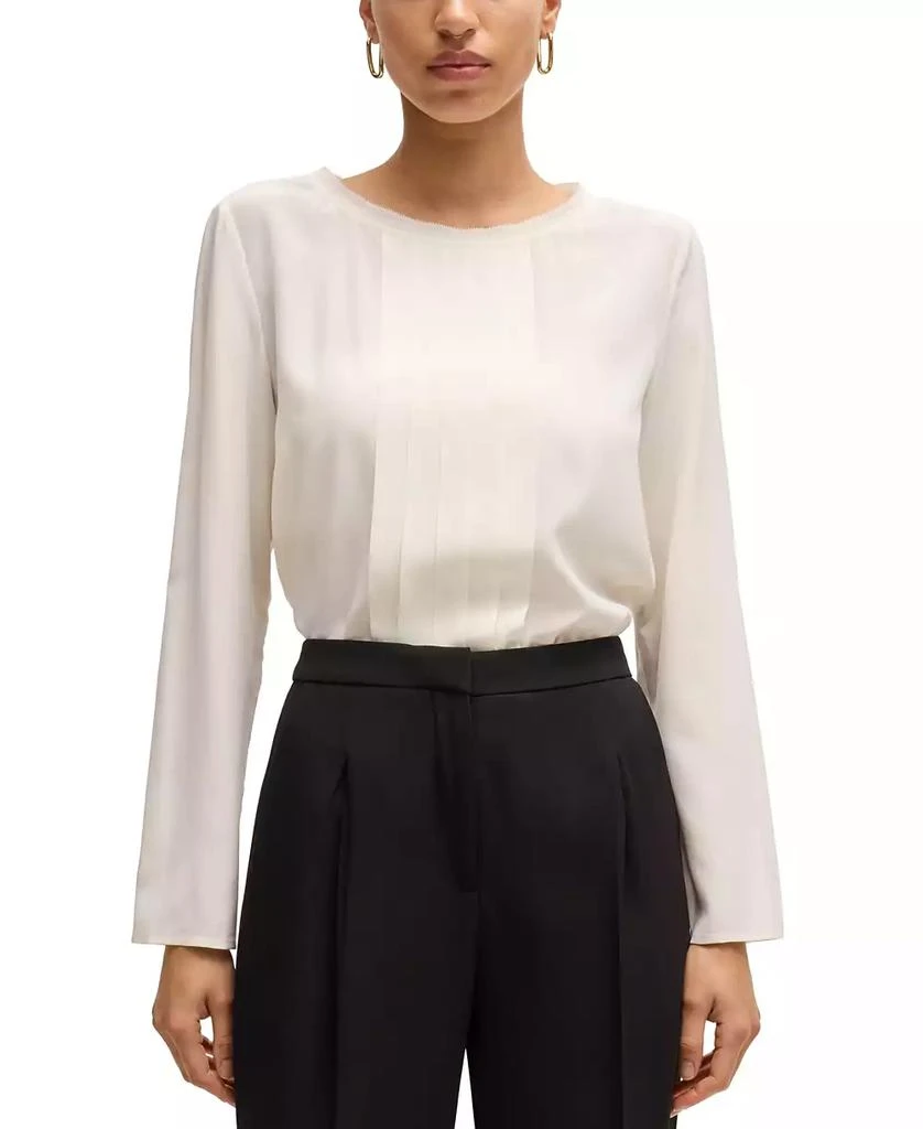 商品Hugo Boss|Women's Pleated Front Long-Sleeved Blouse,价格¥1220,第1张图片