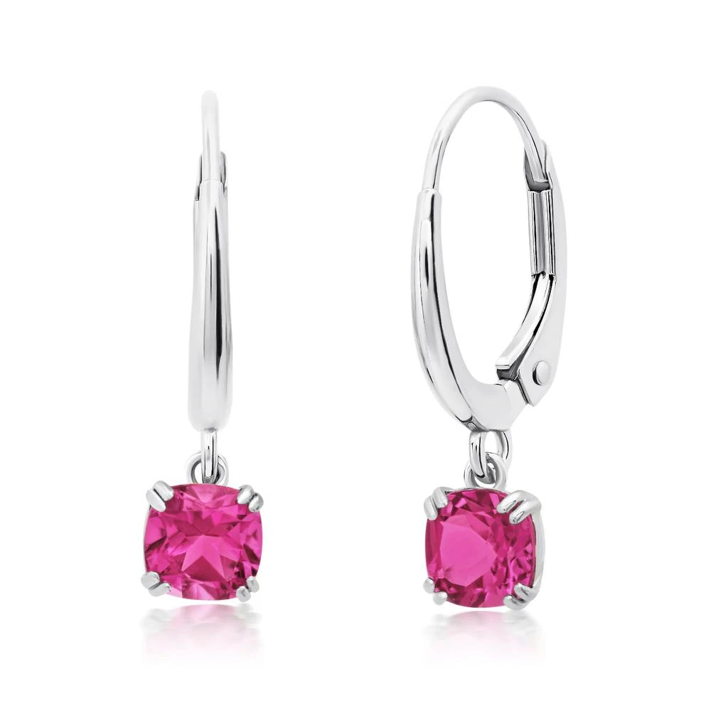 10k White or Yellow Gold Cushion Cut 5mm Gemstone Dangle Lever Back Earrings with Push Backs 商品