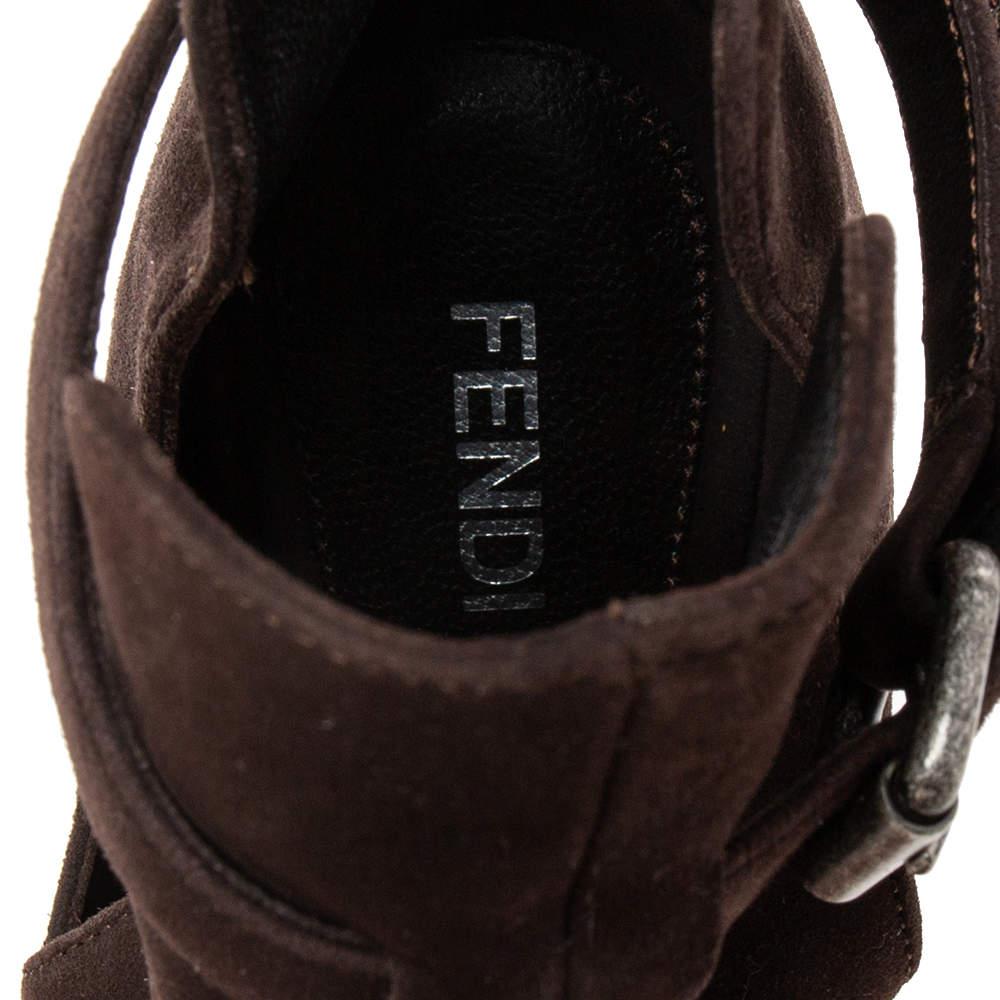 Fendi Dark Brown Suede Peep-Toe Platform Ankle Booties Size 36商品第7张图片规格展示
