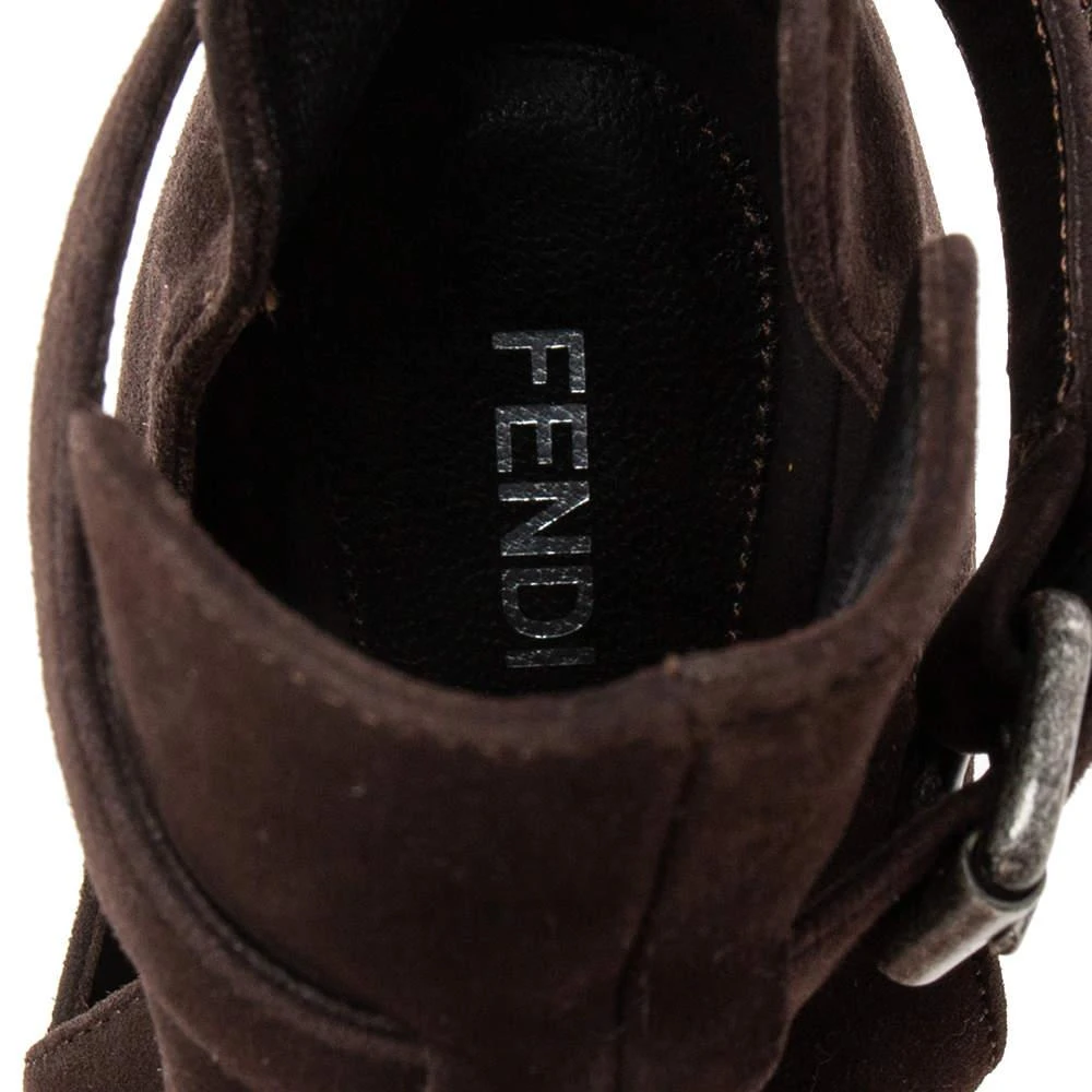 Fendi Dark Brown Suede Peep-Toe Platform Ankle Booties Size 36 商品