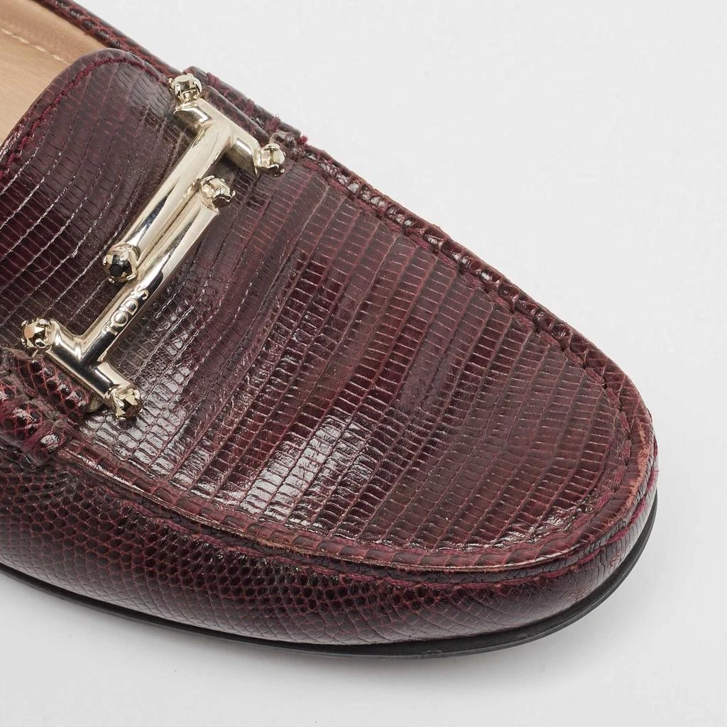 Tod's Burgundy Embossed Lizard Double T Loafers Size 37 商品
