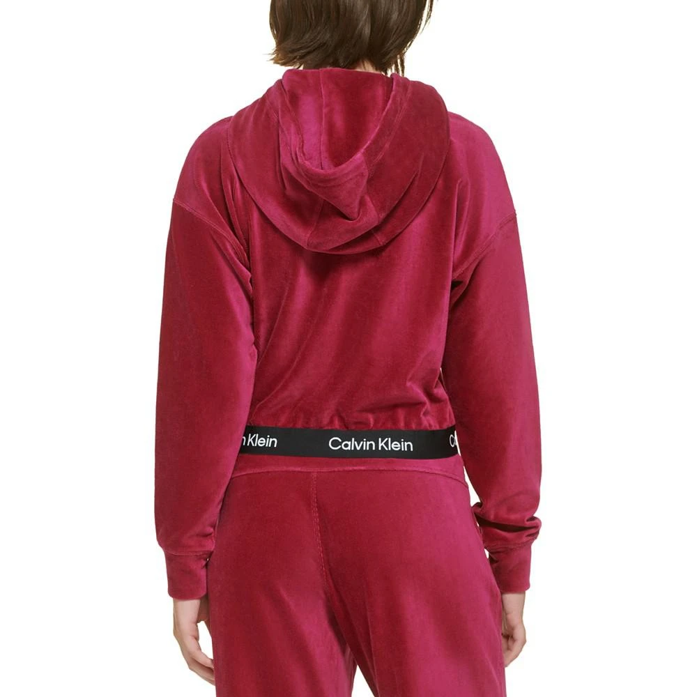 商品Calvin Klein|Women's Logo Elastic Long-Sleeve Pullover Velour Hoodie,价格¥208,第3张图片详细描述