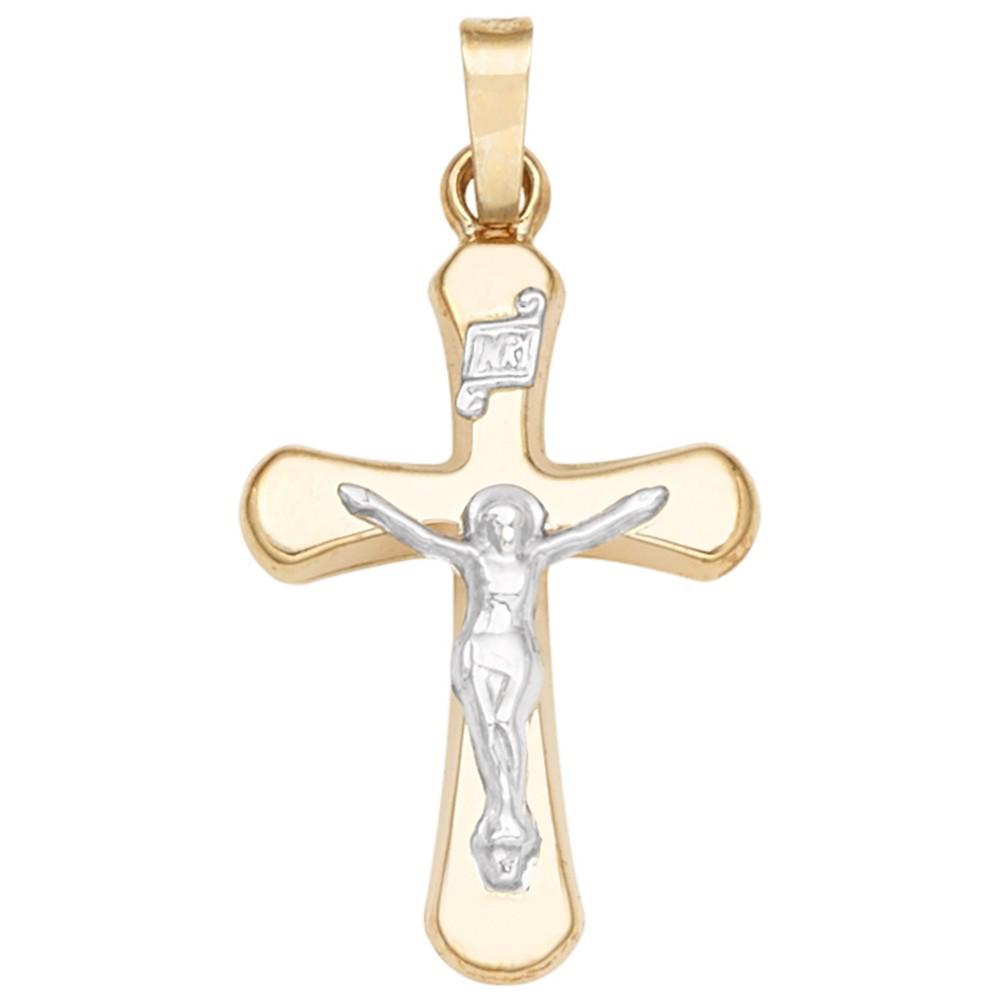 Crucifix Cross Pendant in 14k Yellow and White Gold商品第1张图片规格展示