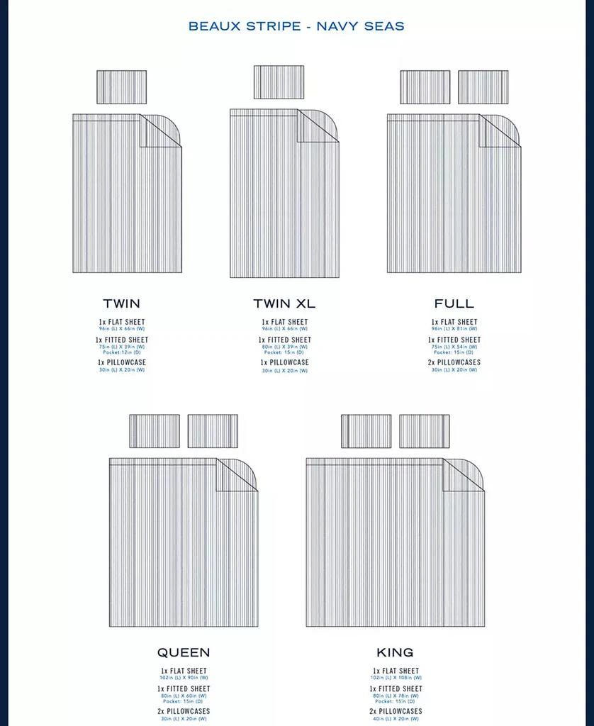 商品Nautica|Beaux Stripe Cotton Percale 4-Piece Sheet Set, King,价格¥399,第5张图片详细描述