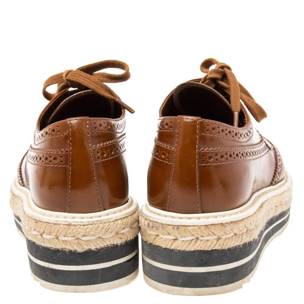 商品[二手商品] Prada|Prada Brown Brogue Leather Espadrille Derby Sneakers Size 37,价格¥2356,第7张图片详细描述