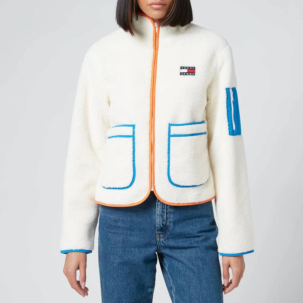 商品Tommy Hilfiger|Tommy Jeans Women's Tjw Contrast Sherpa Jacket - White,价格¥765,第1张图片