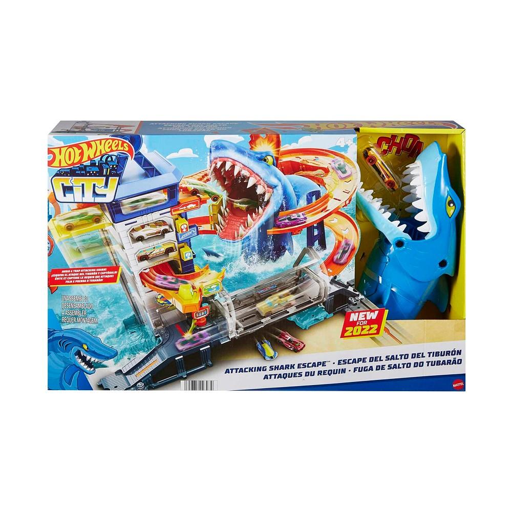 Track Set and 1:64 Scale Toy Car, City Shark Escape, Multi-Level Playset商品第6张图片规格展示