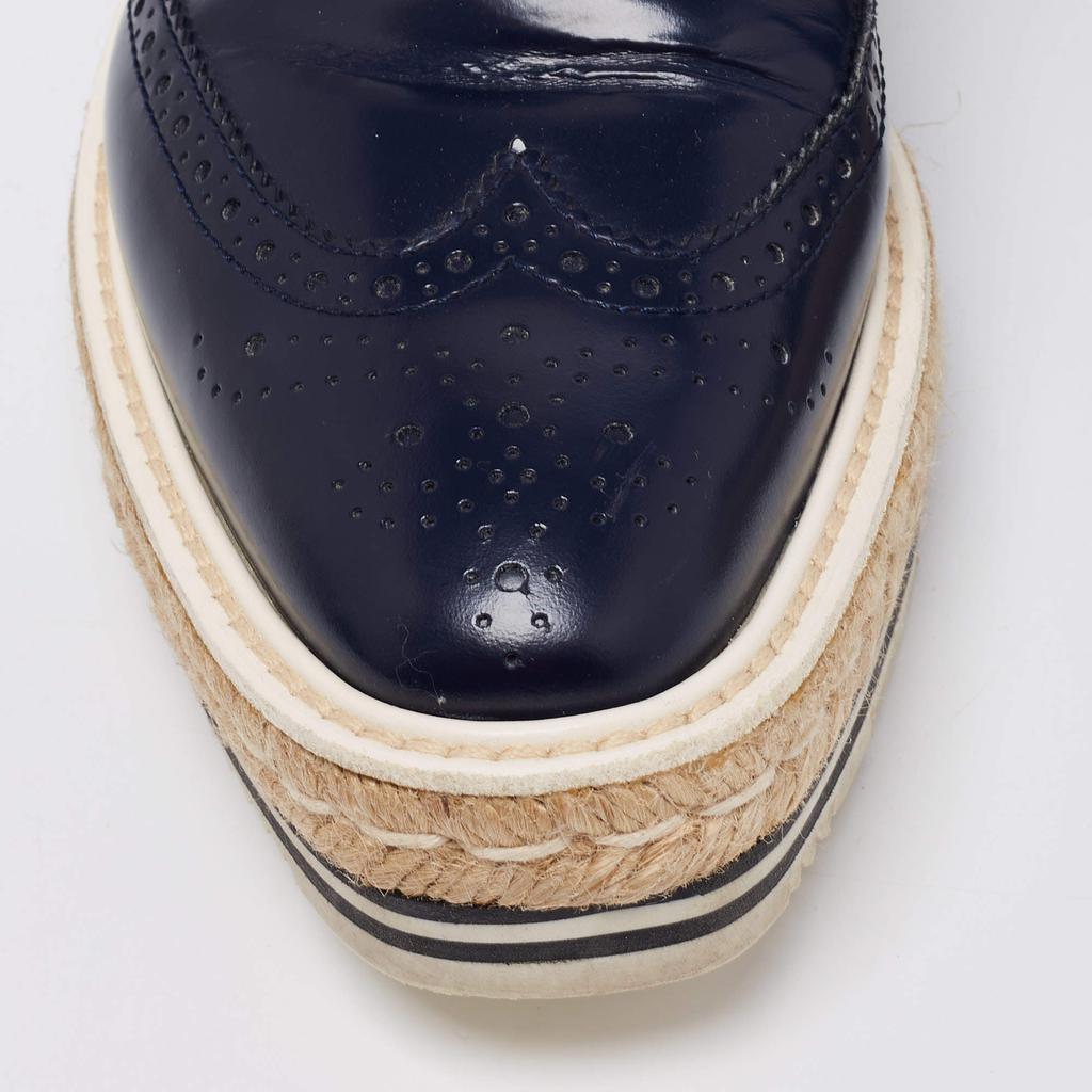 Prada Navy Blue Brogue Leather Derby Lace-Up Espadrille Sneakers Size 39商品第7张图片规格展示