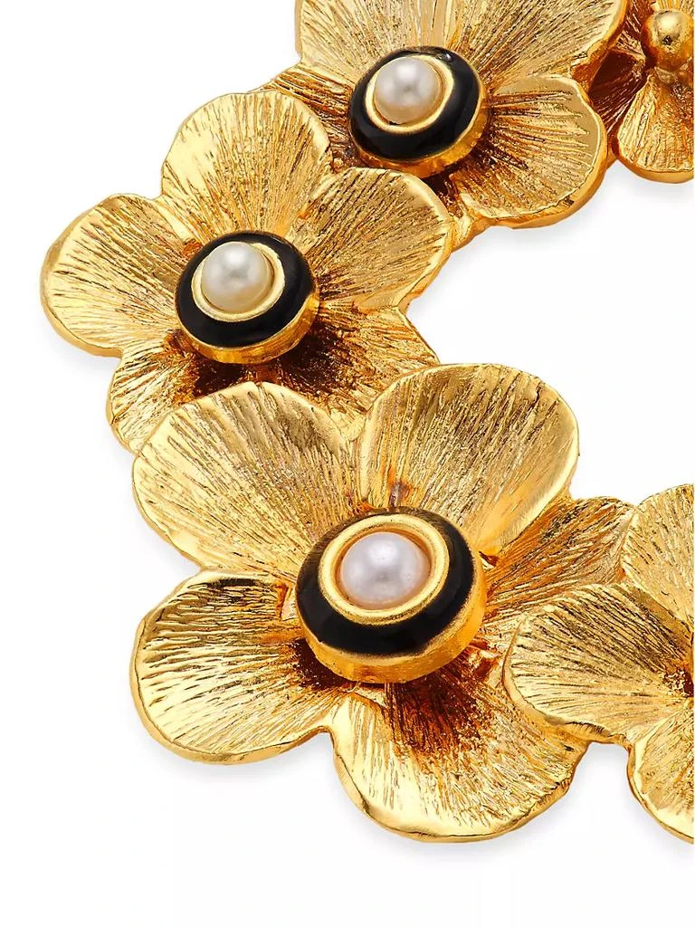 商品Kenneth Jay Lane|22K Gold-Plated, Black Enamel &amp; Faux Pearl Graduated Flowers Brooch,价格¥1012,第4张图片详细描述