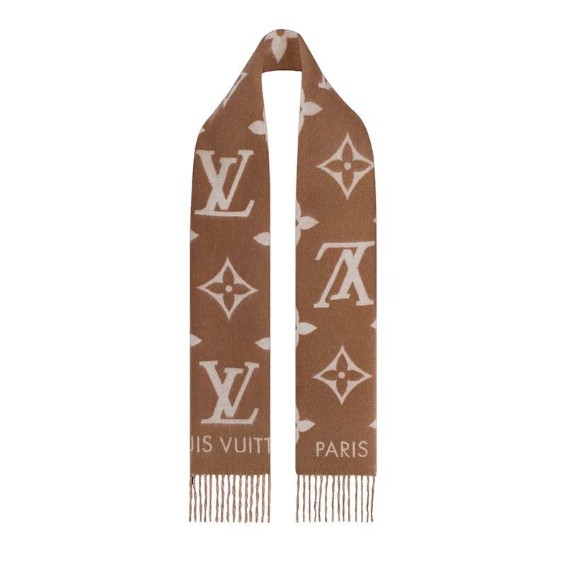 商品Louis Vuitton|预订款2-3周 路易威登 REYKJAVIK系列 女士沙色羊绒老花围巾M76067,价格¥6368,第5张图片详细描述