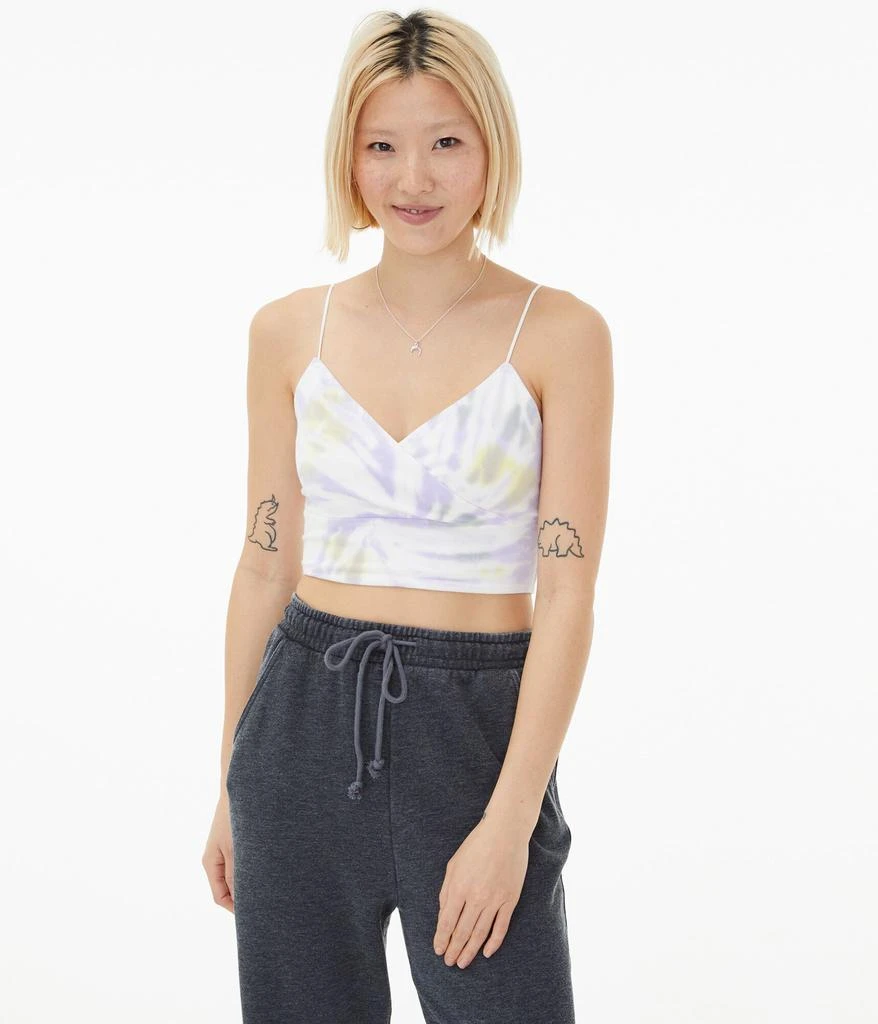 商品Aeropostale|Aeropostale Women's Tie-Dye Crossover V-Neck Cropped Bungee Tank,价格¥40,第1张图片