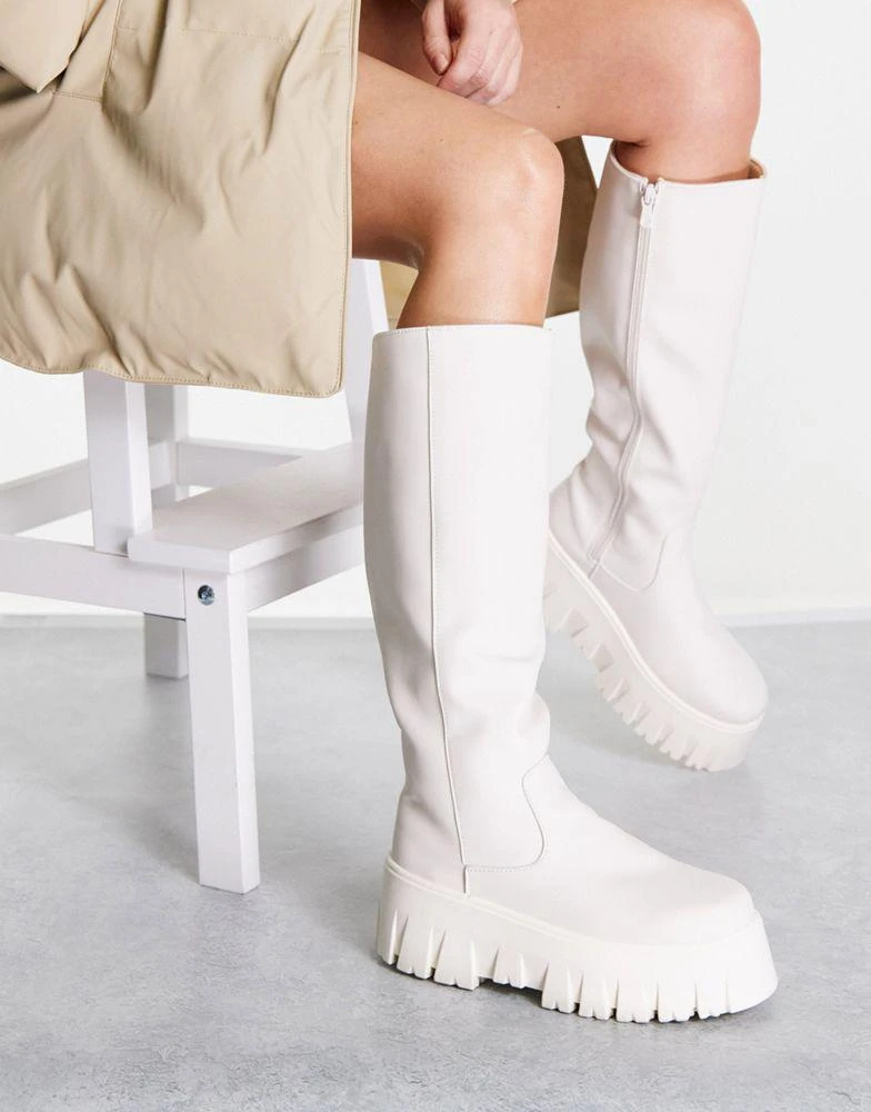 商品ASOS|ASOS DESIGN Cole chunky knee boots in off white,价格¥236,第1张图片
