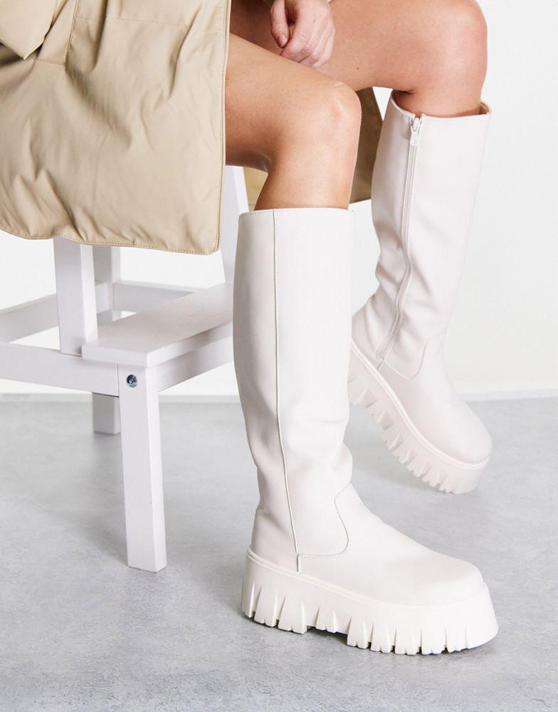 商品ASOS|ASOS DESIGN Cole chunky knee boots in off white,价格¥214,第1张图片
