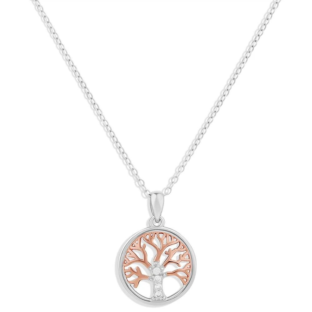 商品Giani Bernini|Cubic Zirconia Family Tree 18" Pendant Necklace in Sterling Silver & 18k Rose Gold-Plate, Created for Macy's,价格¥156,第1张图片